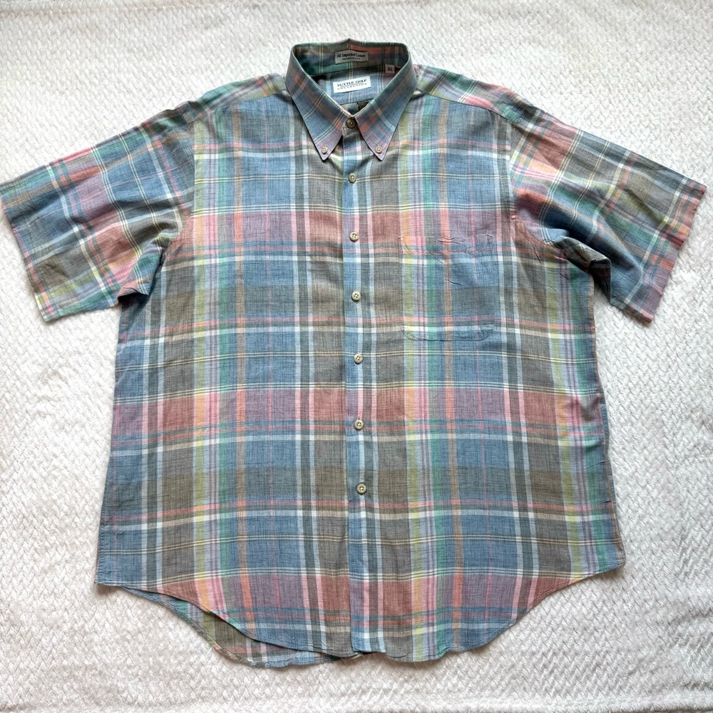 VTG Button Down Short Sleeve Shirt XL Rainbow Retro Eclectic Grandpa Easter